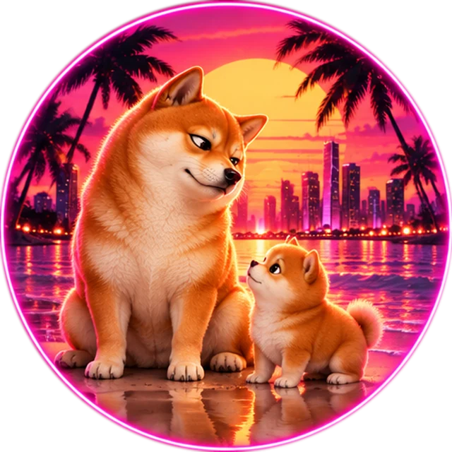 The shiba giving a side-eye to a tiny shiba puppy who came to say hello.